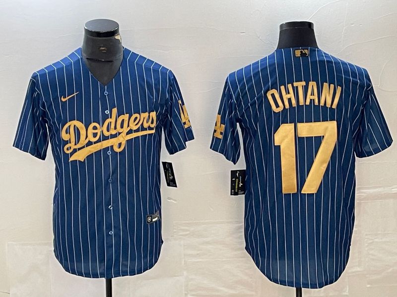 Men Los Angeles Dodgers #17 Ohtani Blue stripe Nike Game MLB Jersey style 4->los angeles dodgers->MLB Jersey